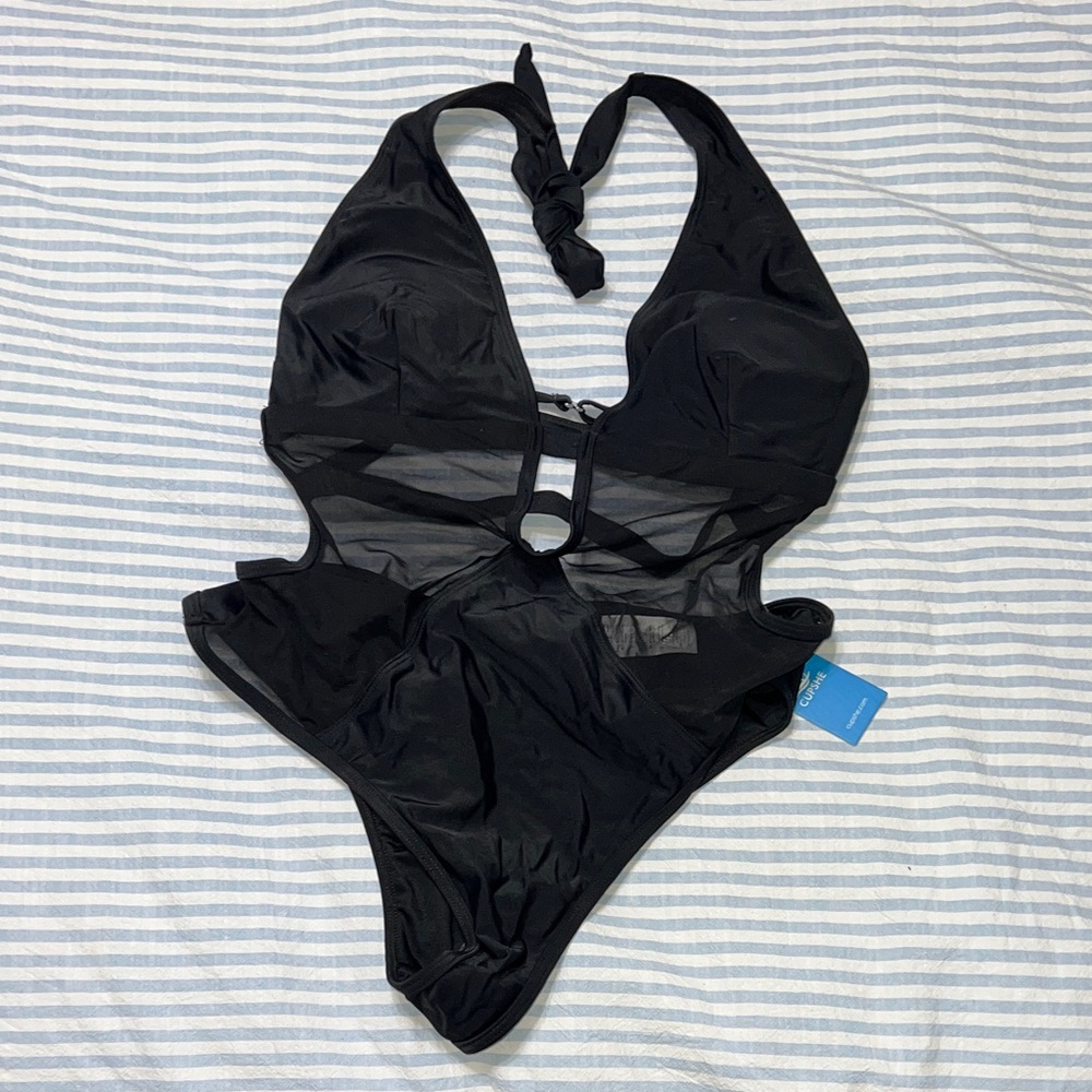 Cupshe Black Mesh Halter Swimsuit